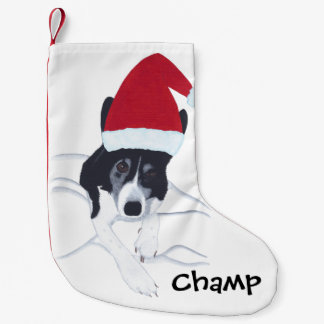 Calcetín Navideño Pequeño Navidades del Collie Santa Dog del borde del nombr
