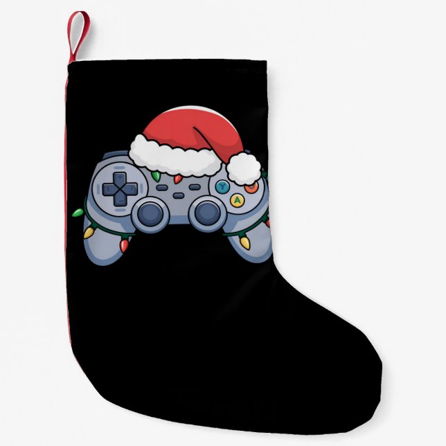 Calcetín Navideño Pequeño Navidades del controlador de videojuegos Santa Hat (Anverso)