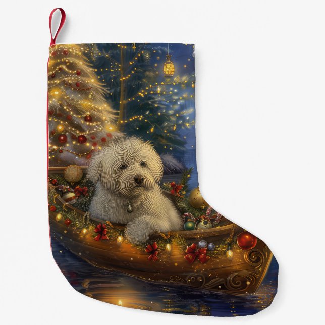 Calcetín Navideño Pequeño Navidades del Coton De Tulear: Viaje festivo (Anverso)