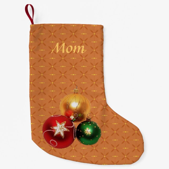 Calcetín Navideño Pequeño Navidades del Monograma Gold Green Red Balls (Anverso)