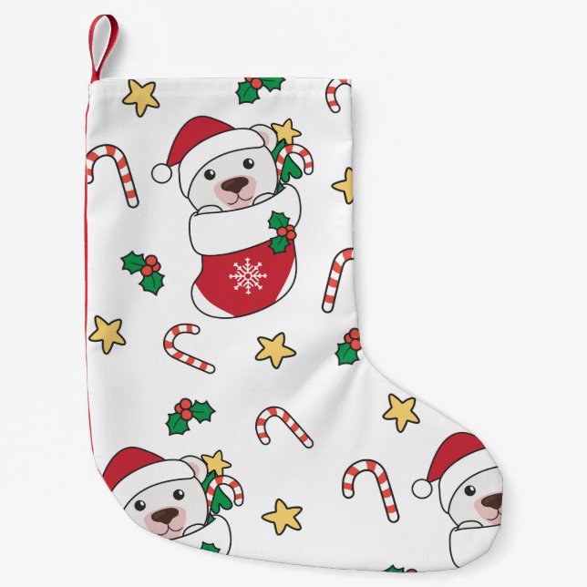 Calcetín Navideño Pequeño Navidades del oso polar niegan oso oso polar anima (Anverso)