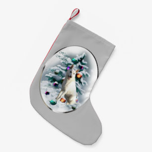 Calcetín Navideño Pequeño Navidades del Pastor Alemán Blanco