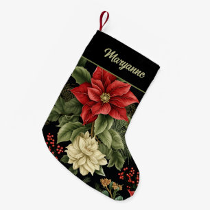 Calcetín Navideño Pequeño Navidades del patrón de la vendimia de Poinsettia
