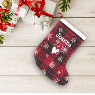 Calcetín Navideño Pequeño Navidades del patrón rojo del Personalizado clásic