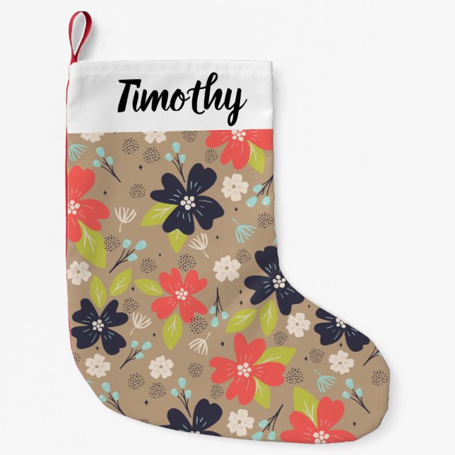 Calcetín Navideño Pequeño Navidades dibujados a mano Poinsettia Marina Blanc (Anverso)