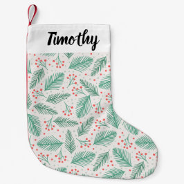 Calcetín Navideño Pequeño Navidades dibujados a mano Ramas de Pino Ropa Verd