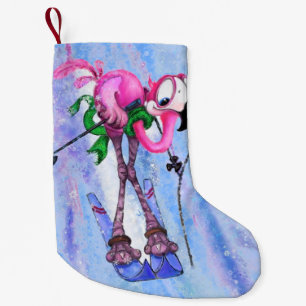 Calcetín Navideño Pequeño Navidades divertidos se paran con esquiador flamen