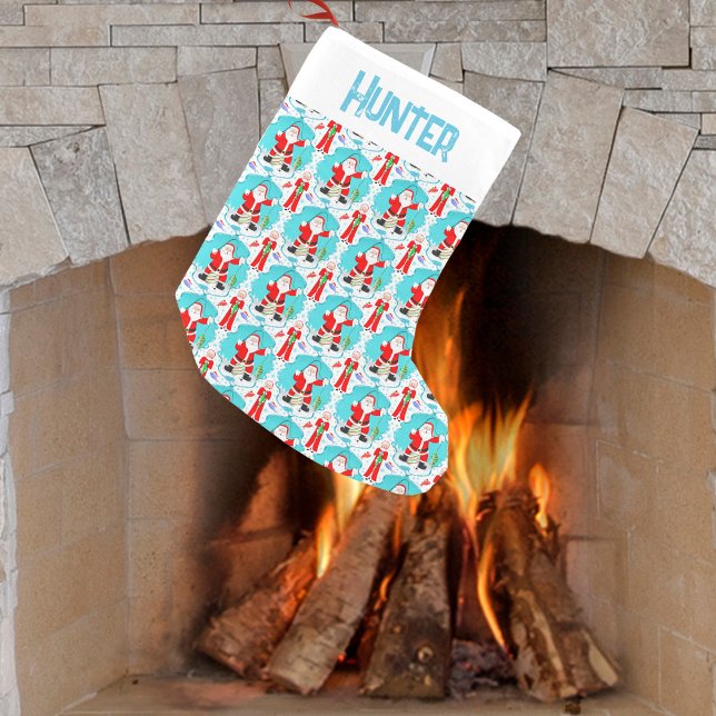 Calcetín Navideño Pequeño Navidades divertidos, Sra. Claus Beats Santa, En P (Jolly stockings: Reel in laughter and cheer for your festive fireplace!)