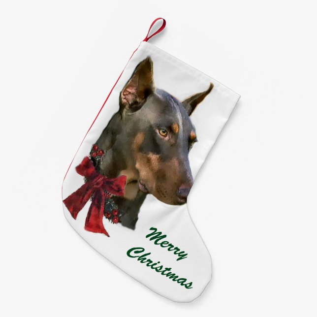 Calcetín Navideño Pequeño Navidades Doberman Pinscher (Frente (Colgado))