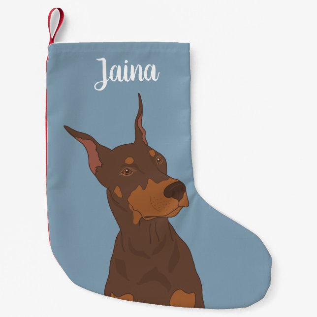 Calcetín Navideño Pequeño Navidades Doberman Pinscher (Anverso)