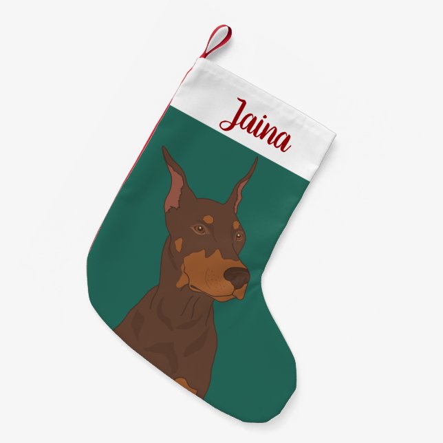 Calcetín Navideño Pequeño Navidades Doberman Pinscher (Frente (Colgado))