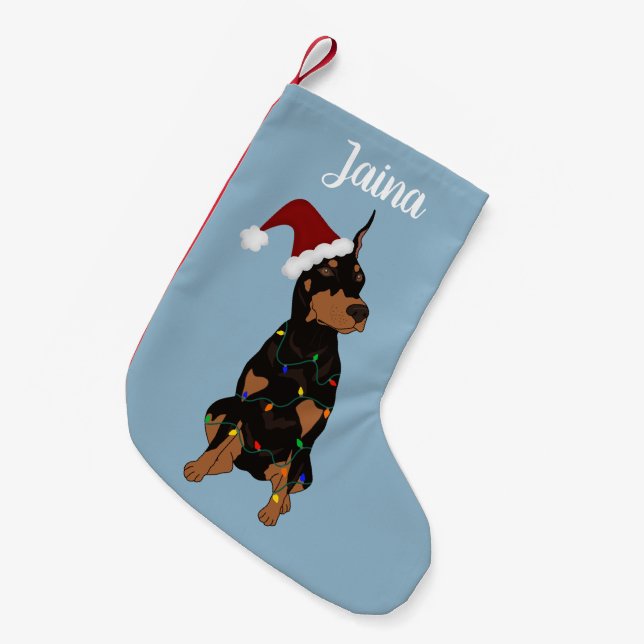 Calcetín Navideño Pequeño Navidades Doberman Pinscher (Frente (Colgado))