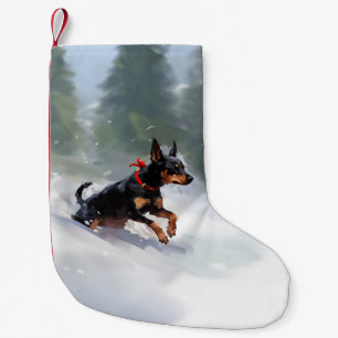 Calcetín Navideño Pequeño Navidades Doberman Pinscher en invierno