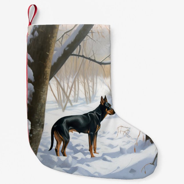 Calcetín Navideño Pequeño Navidades Doberman Pinscher Let It Snow (Anverso)