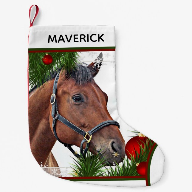 Calcetín Navideño Pequeño Navidades ecuestres ecuestres crudos caballo (Anverso)