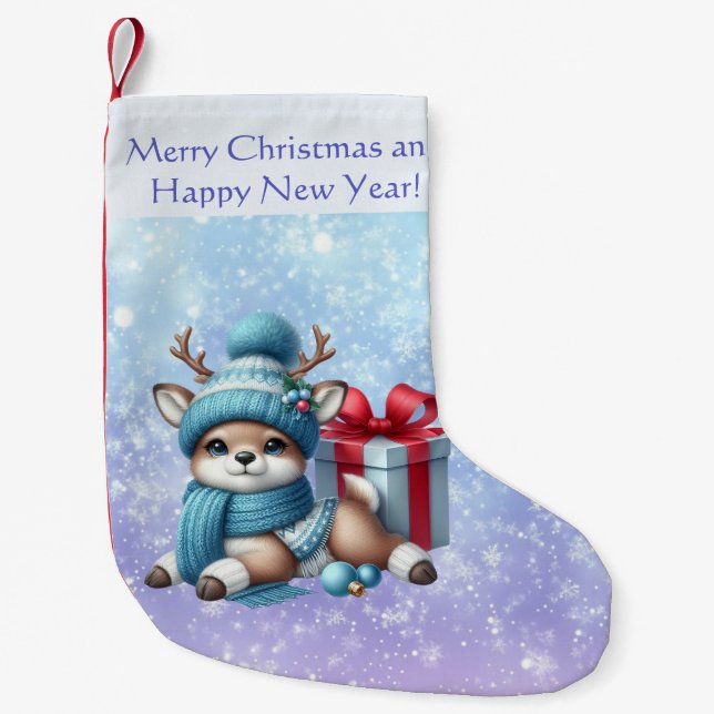 Calcetín Navideño Pequeño Navidades elegantes acuarela Botánica (Anverso)