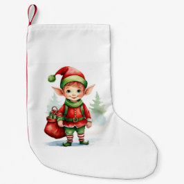 Calcetín Navideño Pequeño Navidades elf con un saco de regalos