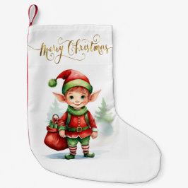 Calcetín Navideño Pequeño Navidades elf con un saco de regalos