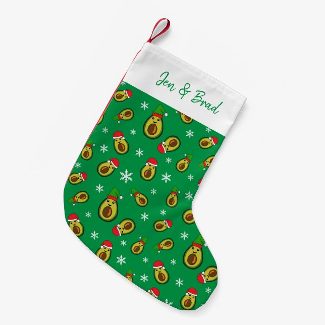 Calcetín Navideño Pequeño Navidades en julio de aguacates tropicales (Frente (Colgado))