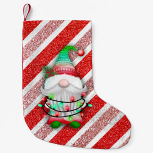 Calcetín Navideño Pequeño Navidades enciende Gnome On Candy Cane Purpurina