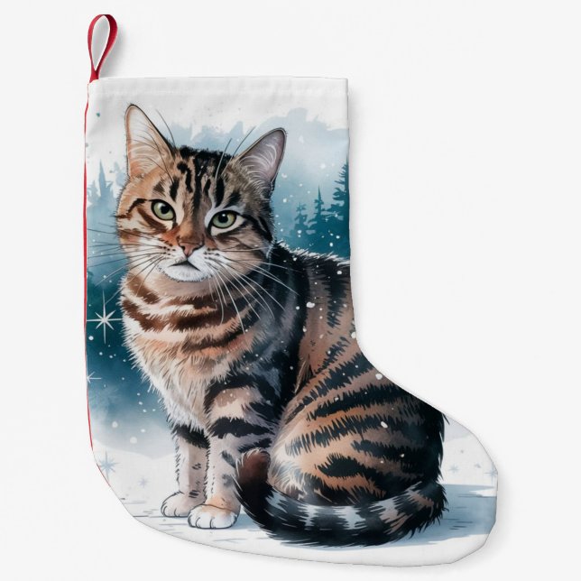 Calcetín Navideño Pequeño Navidades estadounidenses de gatos de tabby navide (Anverso)