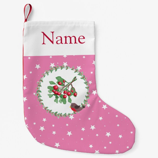 Calcetín Navideño Pequeño Navidades Estrella Blanca Rosa personalizado (Anverso)