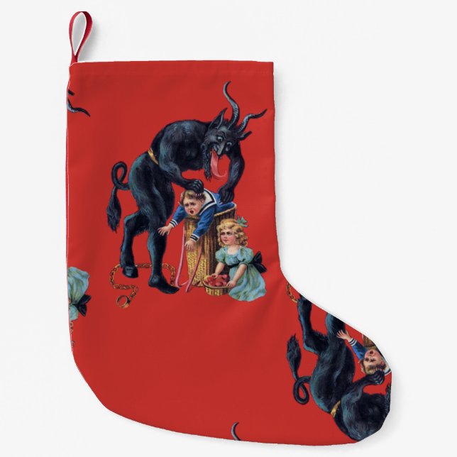 Calcetín Navideño Pequeño navidades feos krampus rojo antiguo (Anverso)