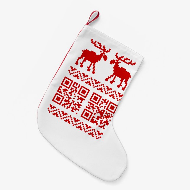 Calcetín Navideño Pequeño ¡Navidades feos sudan el código QR Feliz Año Nuevo (Frente (Colgado))