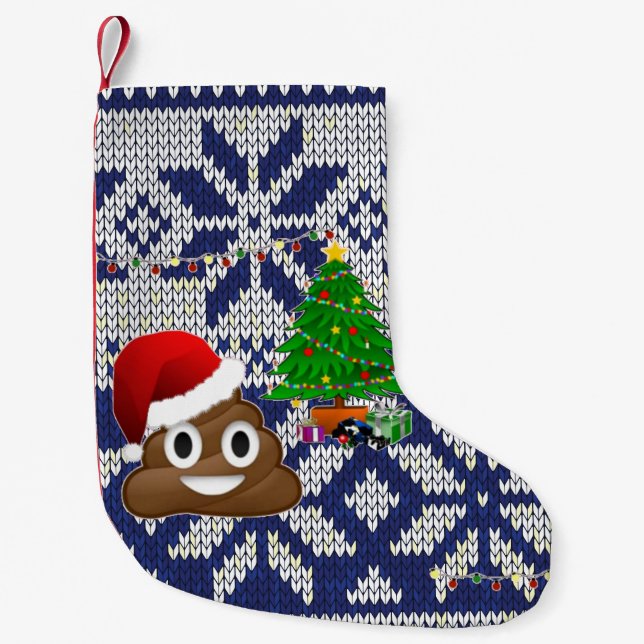 Calcetín Navideño Pequeño navidades feos suéter poop emoji (Anverso)