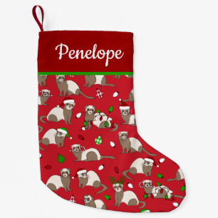 Calcetín Navideño Pequeño Navidades Ferret Nombre personalizado Pequeños Nav