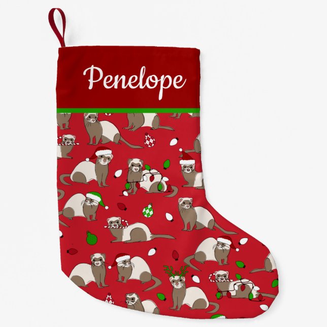 Calcetín Navideño Pequeño Navidades Ferret Nombre personalizado Pequeños Nav (Anverso)