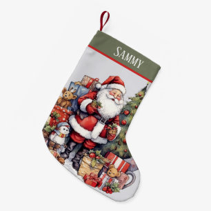 Calcetín Navideño Pequeño Navidades festivos Santa add name acuarela