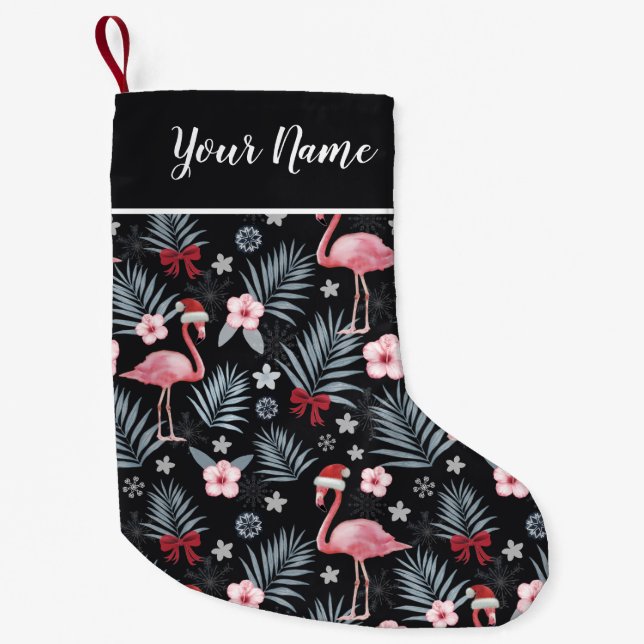 Calcetín Navideño Pequeño Navidades Flamingo Nombre Pequeños Navidades Aleta (Anverso)