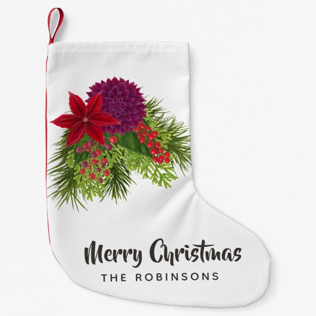 Calcetín Navideño Pequeño Navidades Florales de acuarela (Anverso)