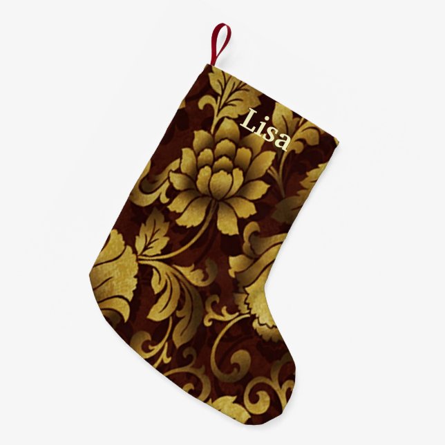 Calcetín Navideño Pequeño Navidades florales marrones personalizados descans (Frente (Colgado))