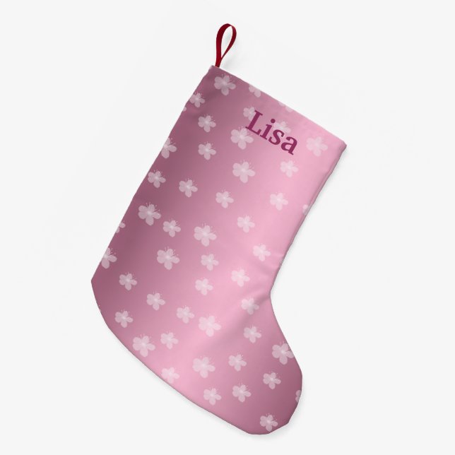 Calcetín Navideño Pequeño Navidades florales rosados de Bonito personalizada (Frente (Colgado))