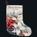 Calcetín Navideño Pequeño Navidades Flores Rojas Blancas Fiestas Elegantes<br><div class="desc">Navidades Flores Rojas Blancas Vacaciones Elegantes Navidades Pequeños Que Se Defienden. Diseño único,  bonito y elegante. Fácil de personalizar. El estilo de letra,  el tamaño y los colores se pueden cambiar. Los elementos coincidentes están disponibles.</div>