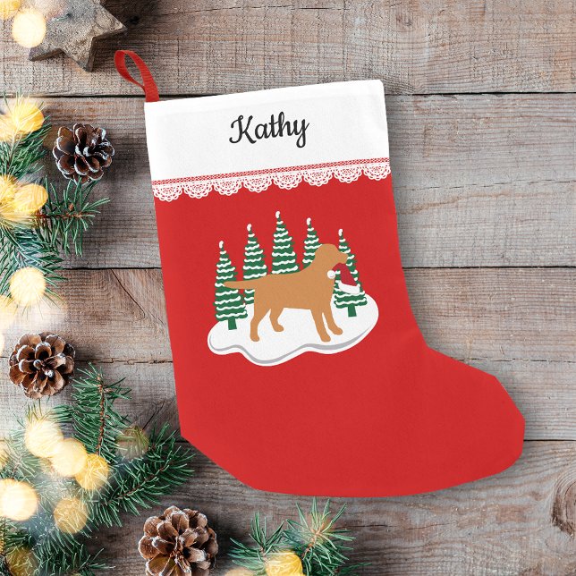 Calcetín Navideño Pequeño Navidades Fox Red Labrador de Árboles Eververdes (Fox Red Labrador Christmas Evergreen Trees Small Christmas Stocking for Fox Red Labrador Owners.)