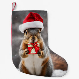 Calcetín Navideño Pequeño Navidades Fox Squirrel con un Sombrero