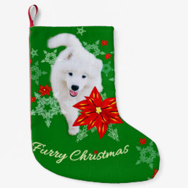 Calcetín Navideño Pequeño Navidades furtivos/Perro de invierno Samoyed