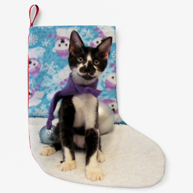 Calcetín Navideño Pequeño Navidades gatos de Cowboy se sientan cogidos (Anverso)