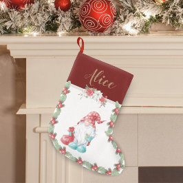 Calcetín Navideño Pequeño Navidades Gnome Holiday Floral Monograma Stocking