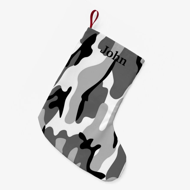 Calcetín Navideño Pequeño Navidades Gris y Camo Negro Personalizados Aletean (Frente (Colgado))