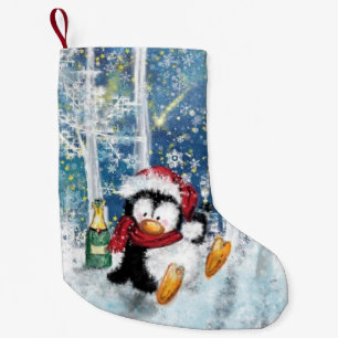 Calcetín Navideño Pequeño Navidades haciendo frente al pingüino feliz