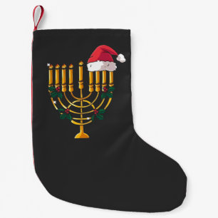 Calcetín Navideño Pequeño Navidades Hanukkah Jewish Santa Menorah