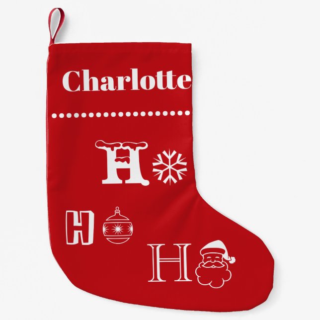 Calcetín Navideño Pequeño Navidades Ho Ho Ho Ho Ho nombre de costumbre rojo  (Anverso)