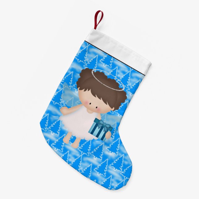 Calcetín Navideño Pequeño Navidades Holiday Angel personalizado caldo (Frente (Colgado))