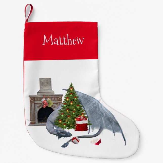 Calcetín Navideño Pequeño Navidades Holiday Dragon personalizado (Anverso)