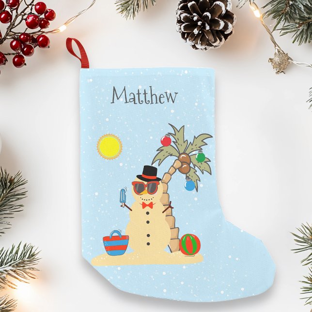 Calcetín Navideño Pequeño Navidades Holiday Snowman Beach Tropical (Subido por el creador)