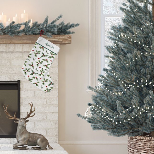Calcetín Navideño Pequeño Navidades Holly Tradicionales (Holly Christmas Stocking)